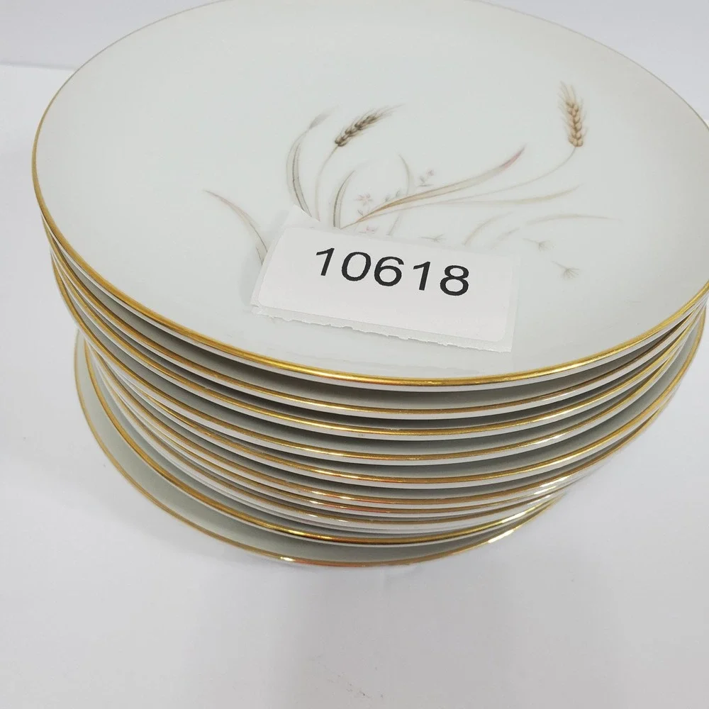 Yamato Salad Plates Set of 11  White Gold Trim Tango Wheat Japan